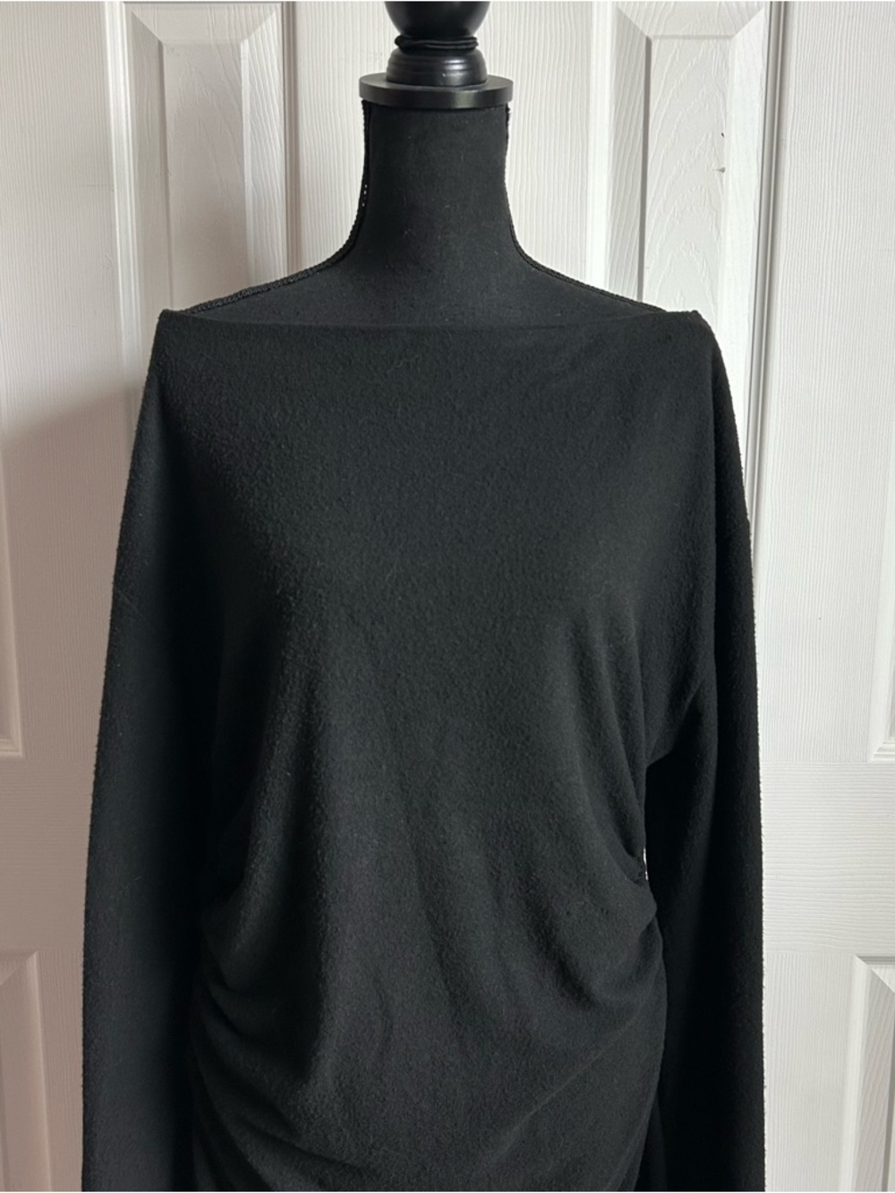 Zara black long sleeve boatneck side cinched mini sweater dress - Picture 2 of 6